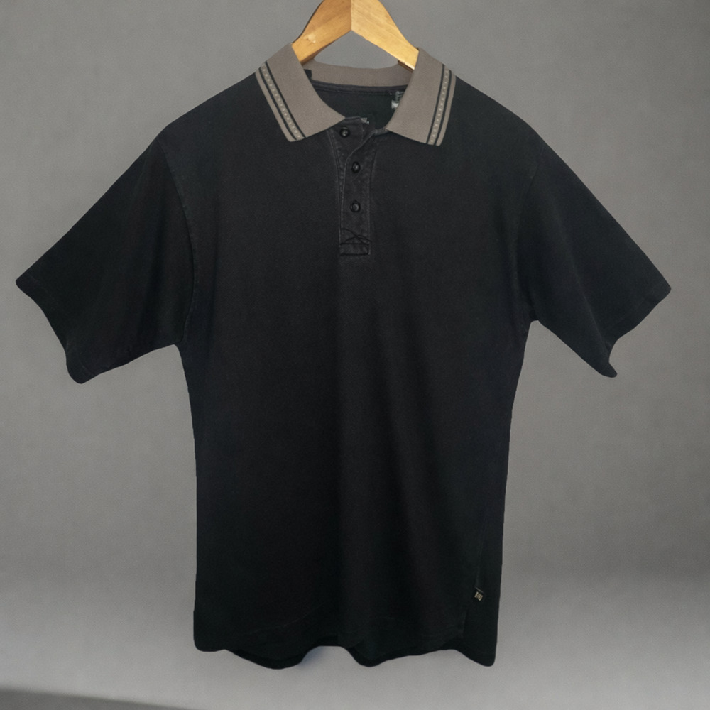 VTG Holloway Lifestyle Polo Shirt Men’s M Black Tan Collar Cotton Casual Retro